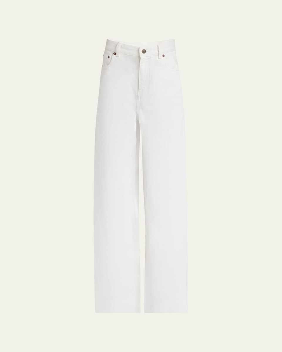 High-Rise White Denim Wide-Leg Palazzo Pants